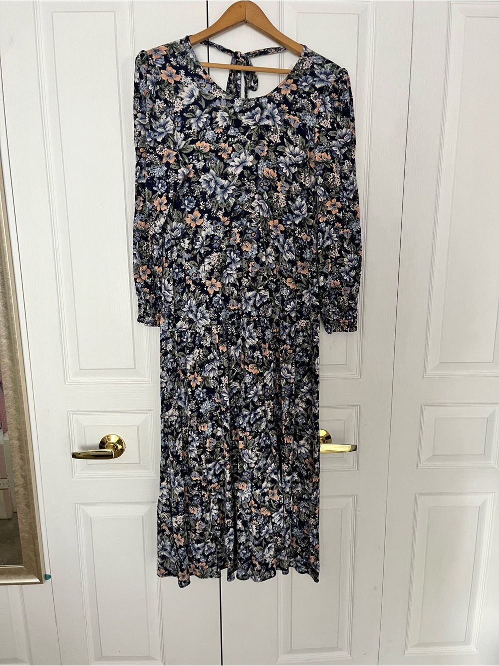 AEO Navy Floral Long Sleeve Midi Dress
